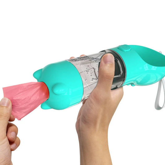 Portable Dog Water Bottle with Food Cup & Waste Bag Dispenser